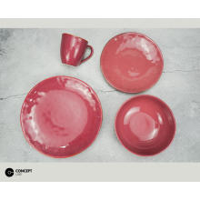 Reactive glazed stoneware dinner set in Rose Red